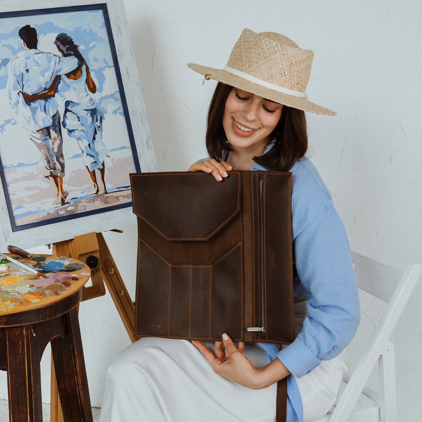 Back to School Art Supplies Roll, Leather Brush Organizer, Portable Artist Wrap, Creative Gift for Student Painter
