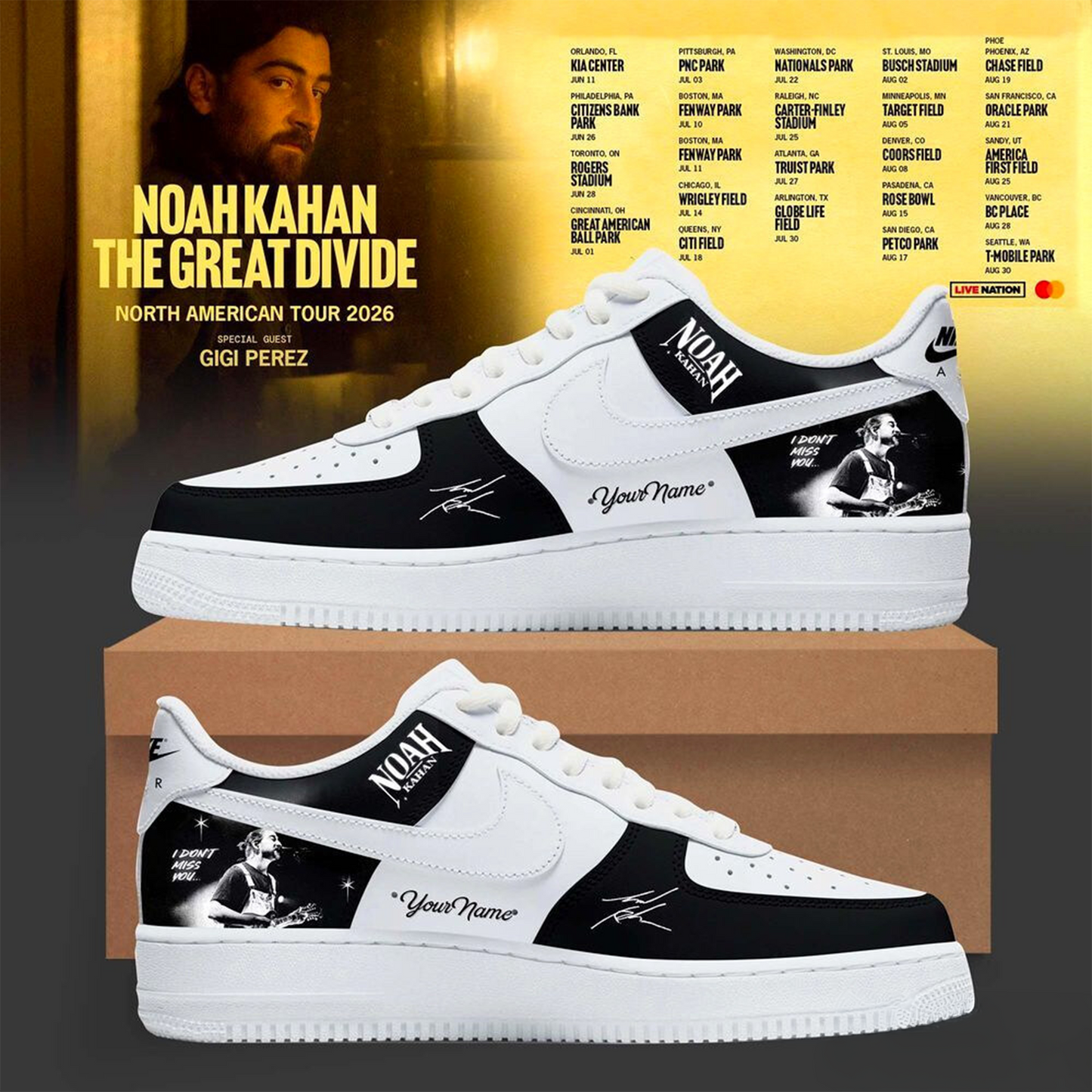 Noah Kahan The Great Divide Tour 2026 AF1 Shoes | OA31