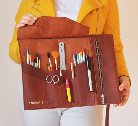 Plein Air Sketch Wrap, Leather Pencil Roll for Outdoor Drawing, Artist Organizer Case, Summer Sketch Kit, Art Gift