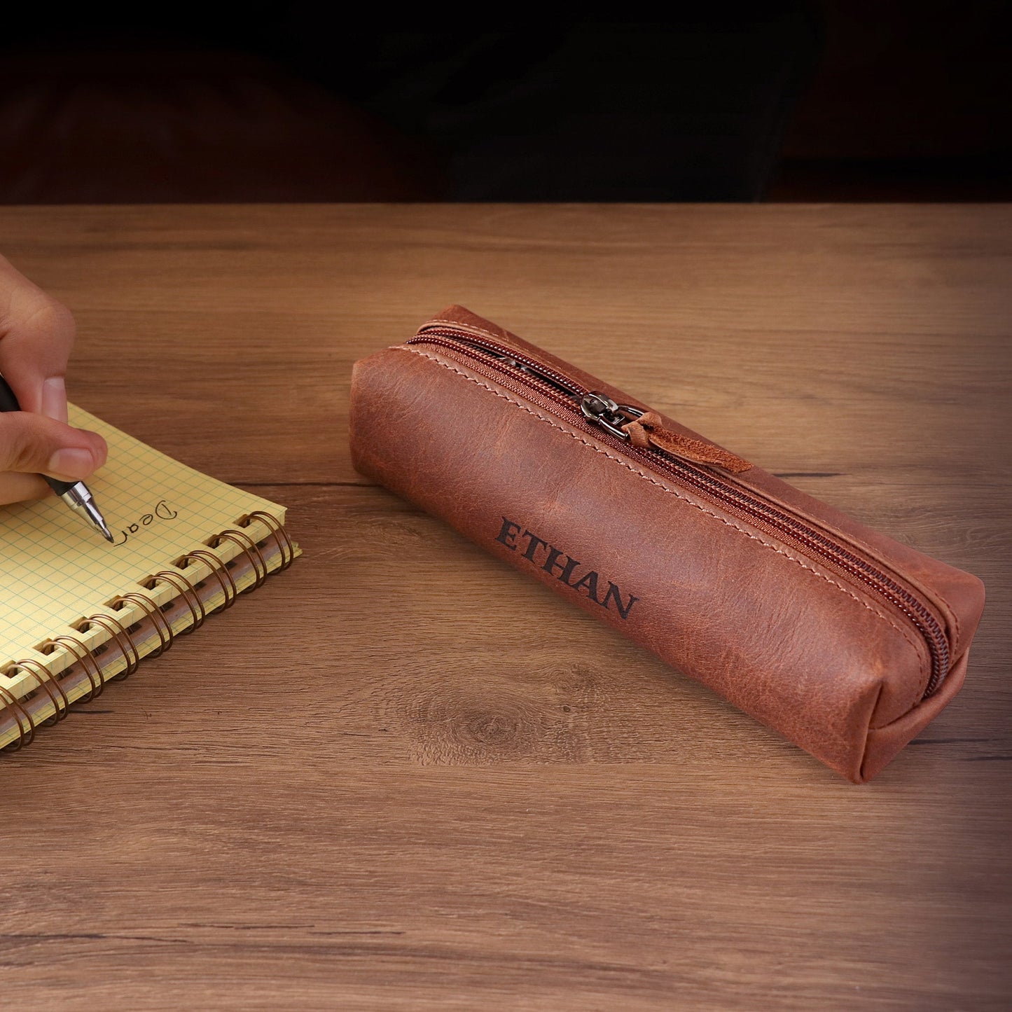 Personalized Top Grain Leather Pen Pouch, Hand Crafted Makeup Case, High Quality Pen Holder, Classic Look  Pencil Holder,  Personalized Gift