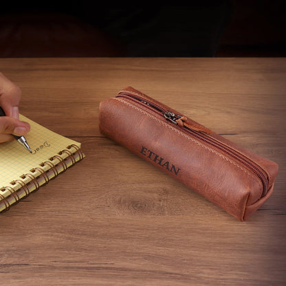 Personalized Top Grain Leather Makeup Case, Hand Crafted Pen Pouch, Custom Pen Holder, High Quality Pencil Case, Pencil Bags,  Birthday Gift