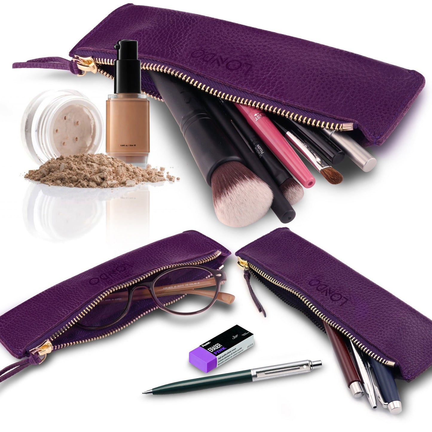 Hand Crafted Top Grain Leather Pen Holder, Slim Cosmetic Case, Lightweight Glasses Case, Unisex Pencil Case, Zipper Pen and Pencil Pouch Bag