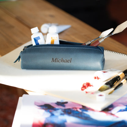 Personalized Pen Pouch Top Grain Leather, Hand Crafted Cosmetic Case, Pencil Pouch, High Quality Makeup Case, Custom Pencil Case with Zipper
