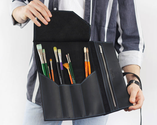 Artist Market Organizer, Leather Pencil Wrap for Art Festival, Handmade Supply Roll Up, Unique Gift for Creative Vendors