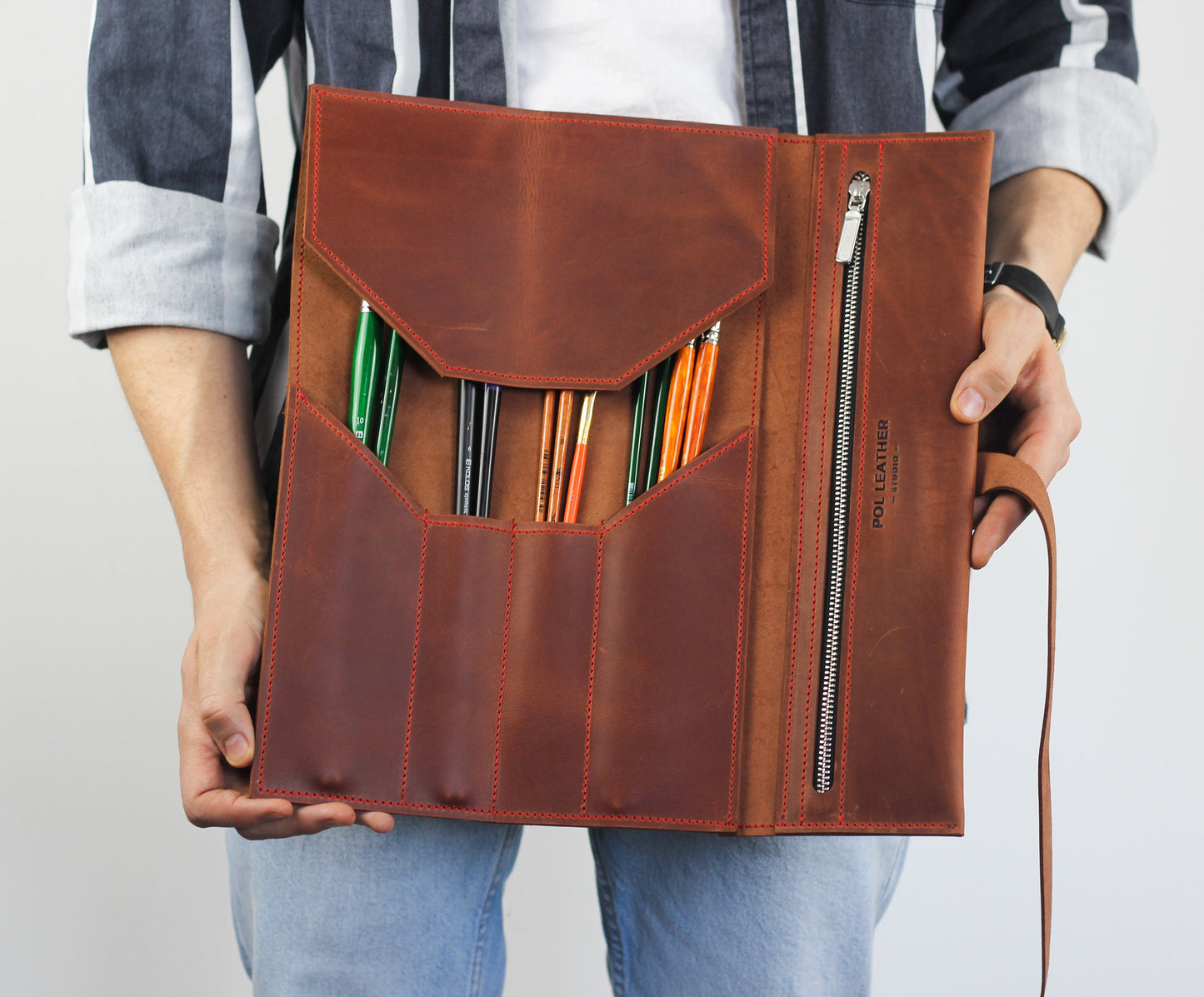 Artist Brush Roll, Leather Pencil Organizer