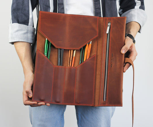 Artist Brush Roll, Leather Pencil Organizer