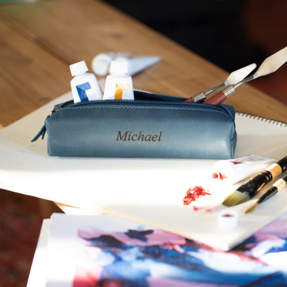 Personalized Top Grain Leather Makeup Case, Hand Crafted Pen Pouch, Custom Pen Holder, High Quality Pencil Case, Pencil Bags,  Birthday Gift