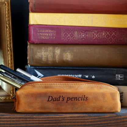 Personalized Top Grain Leather Pen Pouch, Hand Crafted Makeup Case, High Quality Pen Holder, Classic Look  Pencil Holder,  Personalized Gift