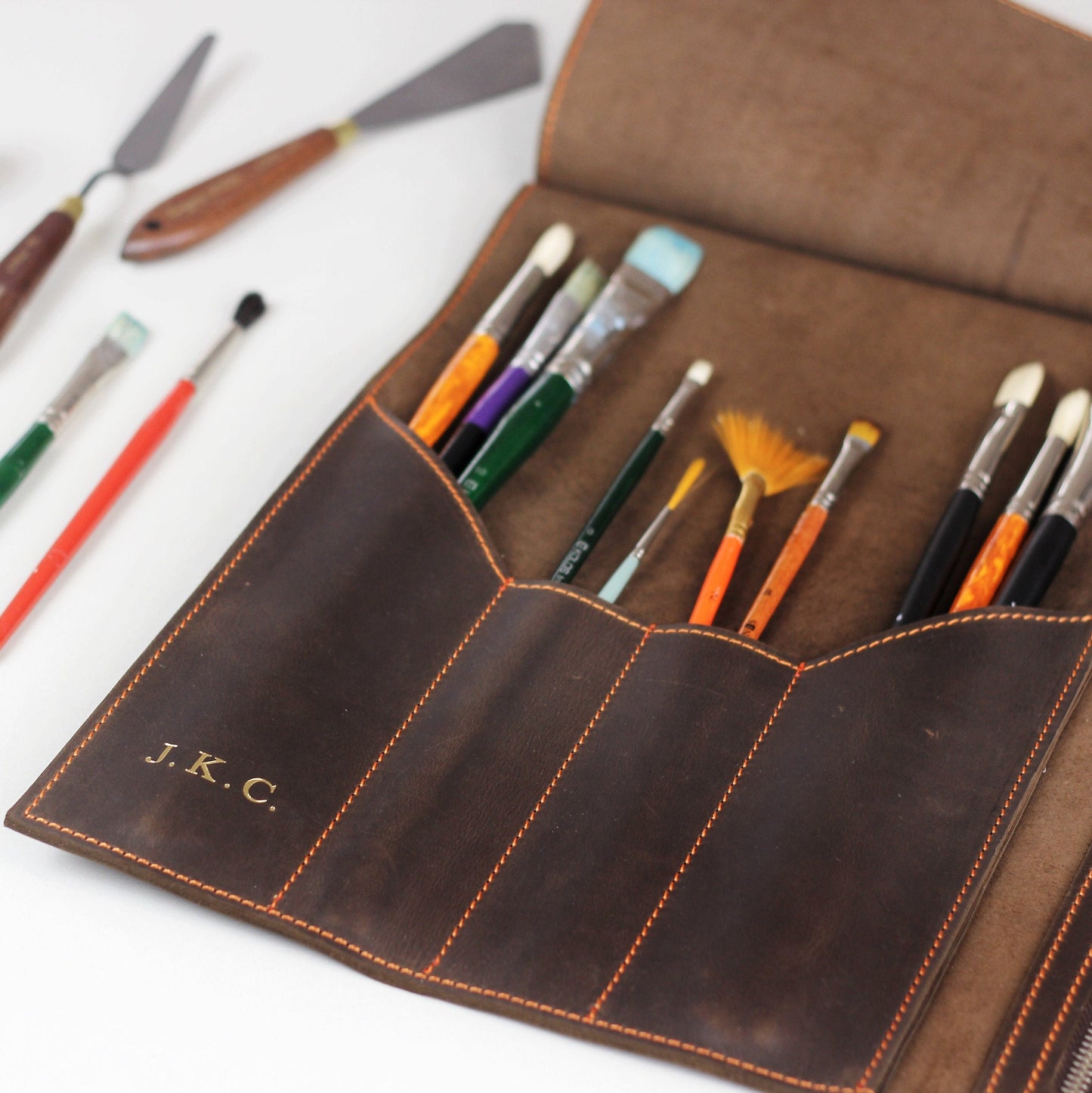 Artist Brush Case, Pencil Roll Case, Back to School Leather Pencil Roll, Custom Art Case for Students, Sketching Organizer, Gift Art Class