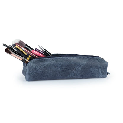Personalized Hand Crafted Top Grain Leather Zip Pen Case, Pencil Bag, High-Quality Cosmetic Case, Custom Makeup Bag, Classic Look Pen Pouch