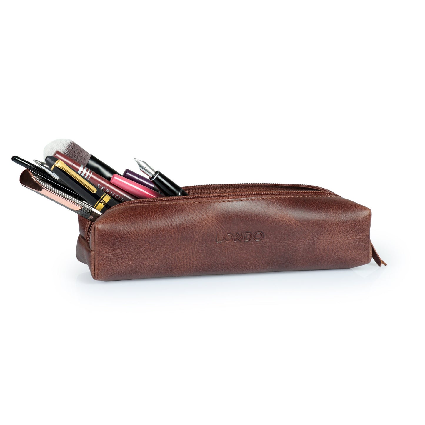 Personalized Hand Crafted Top Grain Leather Zip Pen Case, Pencil Bag, High-Quality Cosmetic Case, Custom Makeup Bag, Classic Look Pen Pouch