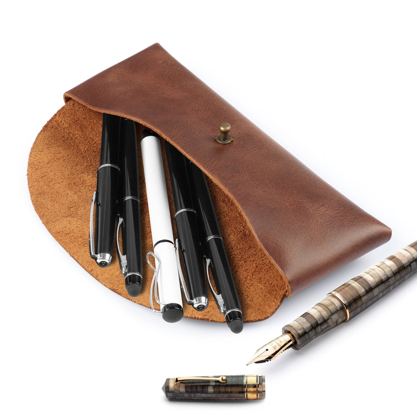 Leather Pencil Holder - Retro Pen Case, Handcrafted Top Grain Leather Pouch for Desk, Stylish Organizer, Gift for Him/Her