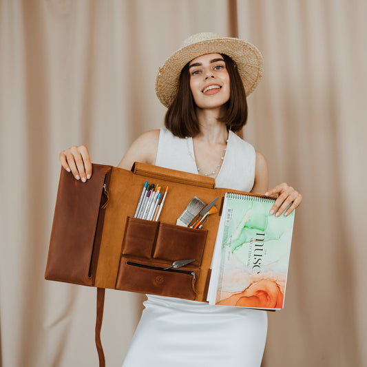 Back to School Gift for Art Student, Leather Sketchbook Cover, Drawing Notebook Holder, Creative Organizer