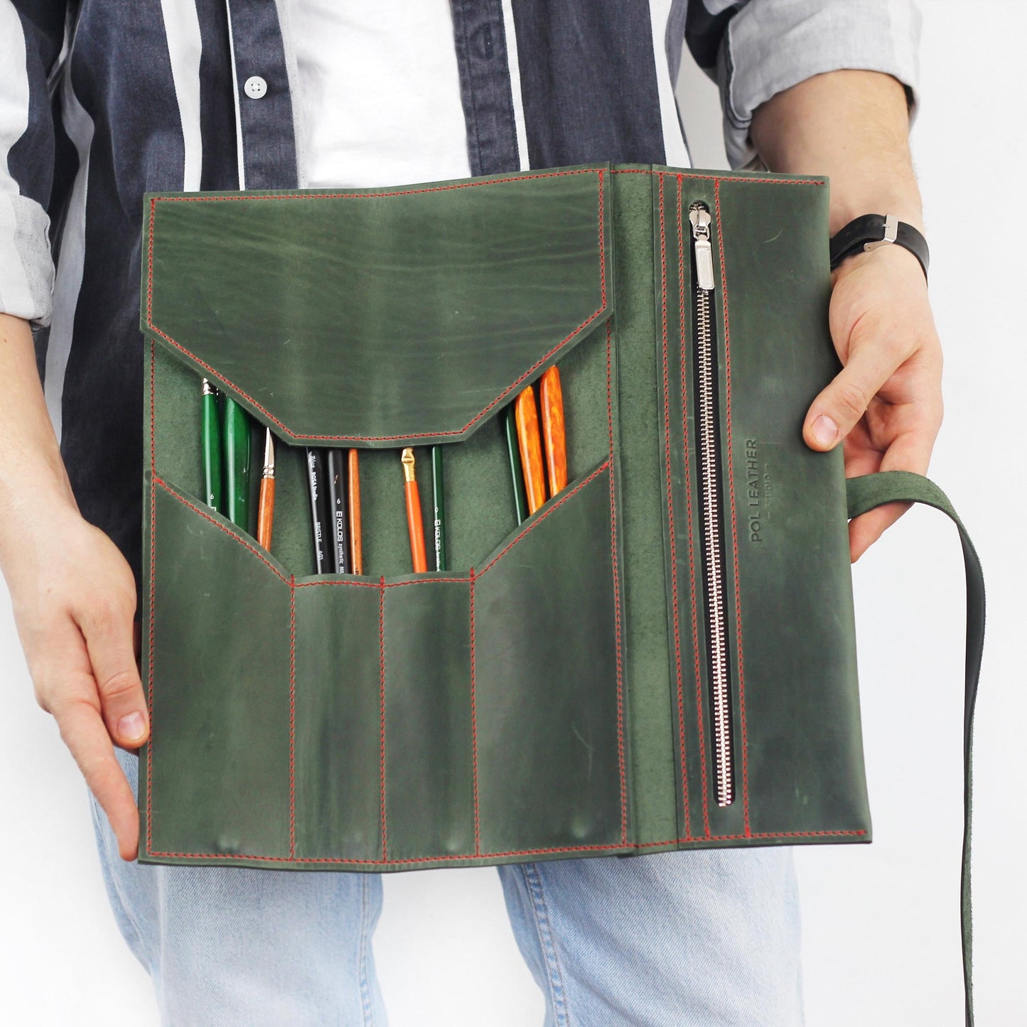 Artist Market Organizer, Leather Pencil Wrap for Art Festival, Handmade Supply Roll Up, Portable Vendor Art Case, Creative Gift for Artist